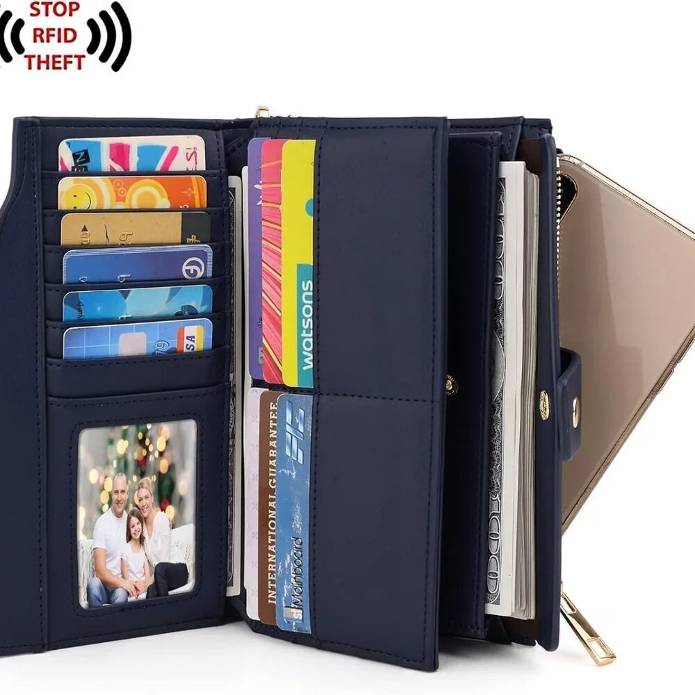 Vegan Leather Wallet Women Wristlet Clutch RFID Blocking Credit Card Holder